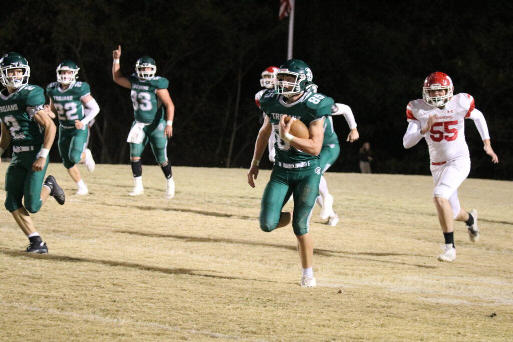 #85 Harrison Rich on his way to the end zone for the Pick 6.