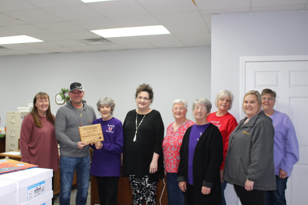    The Wayne County News was honored to be the recipient of this year’s Dean Stegall Butterfly Award. Pictured left to right are Amy Butler, Office Manager; Chris Bevis, General Manager; Dean Stegall; Emma McWilliams, Staff Writer; Katy Wright; Jean McWilliams; Marla Beavers; Sadie Riley; and Susan Myers.